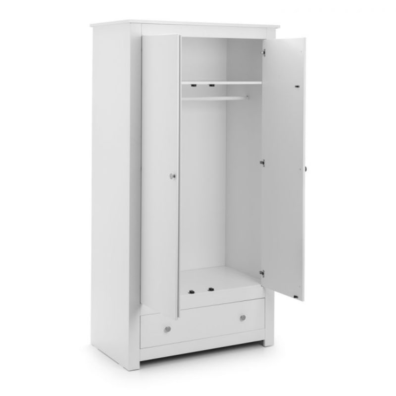 JULIAN BOWEN RADLEY 2 Door 1 Drawer Wardrobe in Surf White Lacquer RAD004 - White Tree Furniture