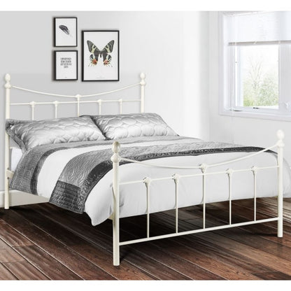 REBECCA Vintage Antique Metal Bed Frame in Stone White