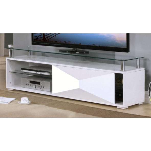 Rowley High Gloss White TV Cabinet w/ Glass Top - White Tree Furniture