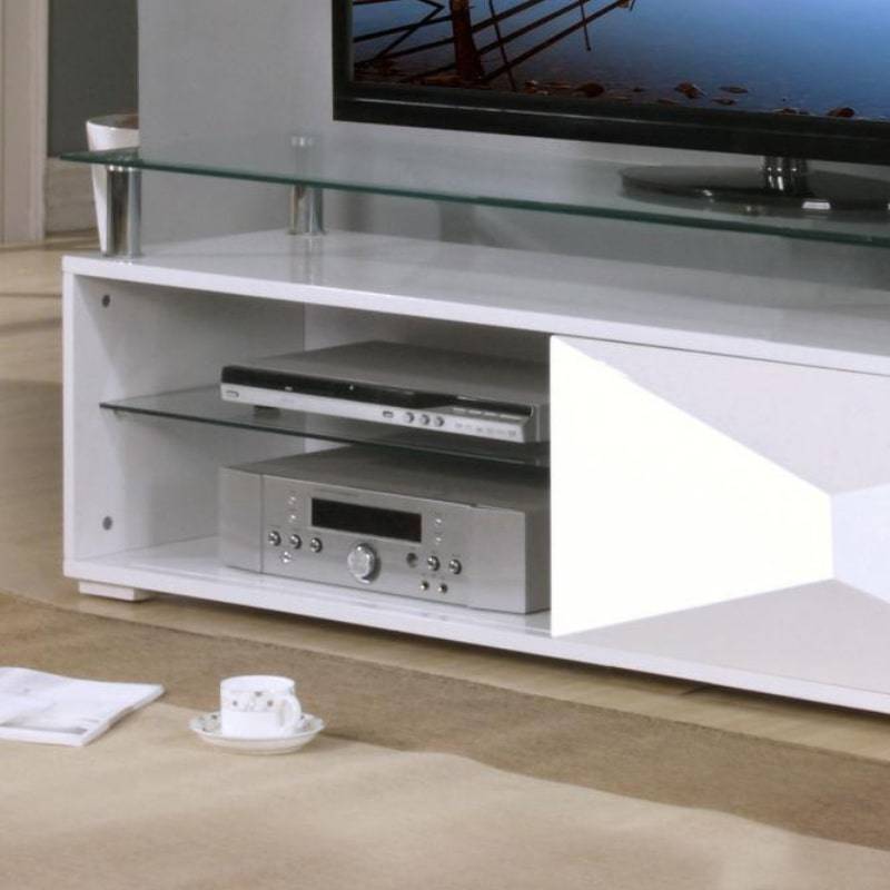 Rowley High Gloss White TV Cabinet w/ Glass Top - White Tree Furniture