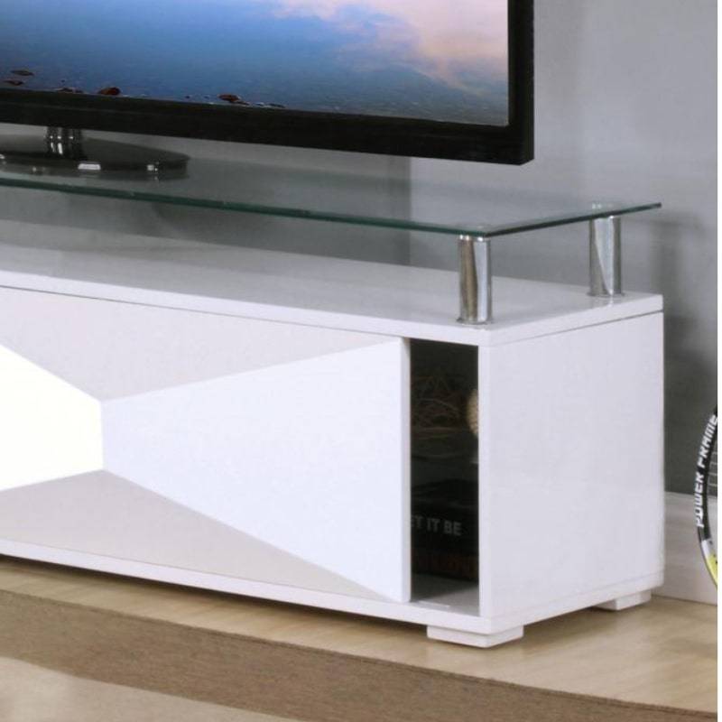 Rowley High Gloss White TV Cabinet w/ Glass Top - White Tree Furniture