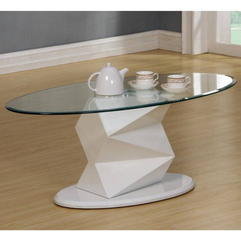 Rowley High Gloss White Coffee Table w/ Oval Glass Top - White Tree Furniture