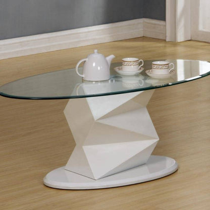 Rowley High Gloss White Coffee Table w/ Oval Glass Top - White Tree Furniture