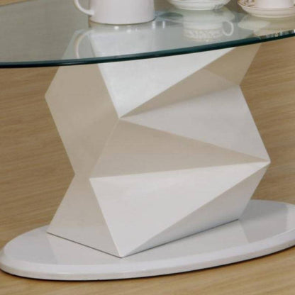 Rowley High Gloss White Coffee Table w/ Oval Glass Top - White Tree Furniture