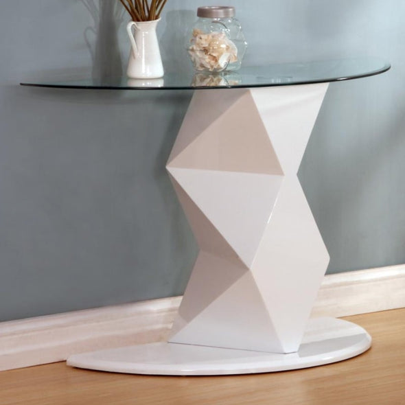 Rowley High Gloss White Console Table w/ Glass Top - White Tree Furniture