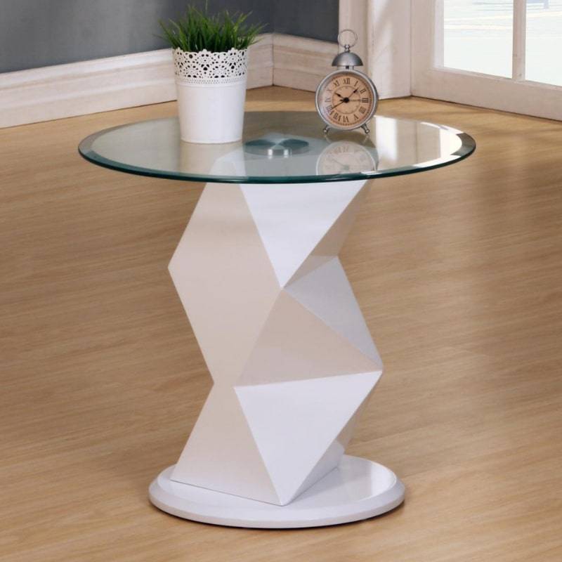 Rowley High Gloss White Lamp Table with Round Glass Top - White Tree Furniture