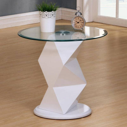 Rowley High Gloss White Lamp Table with Round Glass Top - White Tree Furniture