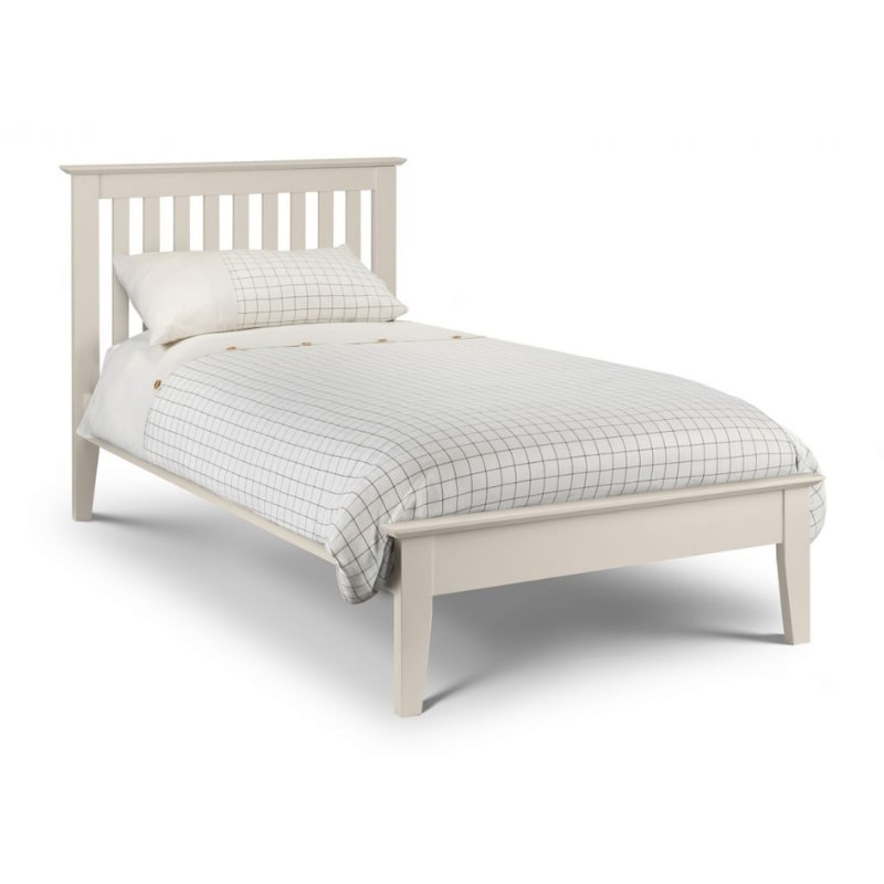 SALERNO solid oak single bed in ivory lacquer finish with slatted headboard and minimalist design, ideal for modern bedrooms.