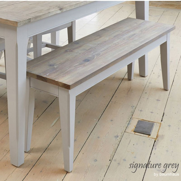 Baumhaus Signature Grey Dining Bench 130cm with Limed Wood Top CFF03A - White Tree Furniture