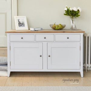 BAUMHAUS Signature Grey Large Sideboard w/ Limed Wood Top CFF02A - White Tree Furniture