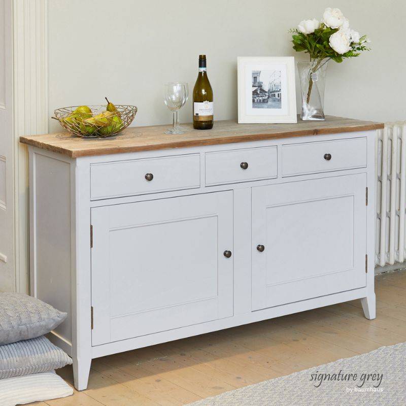 BAUMHAUS Signature Grey Large Sideboard w/ Limed Wood Top CFF02A - White Tree Furniture