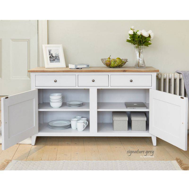 BAUMHAUS Signature Grey Large Sideboard w/ Limed Wood Top CFF02A - White Tree Furniture