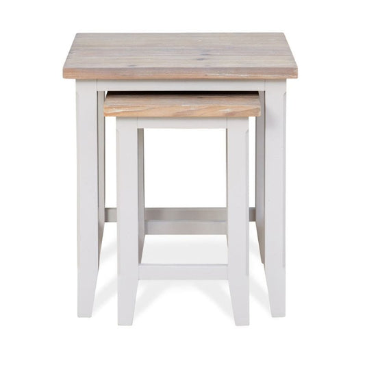 Baumhaus Signature Grey Nest of 2 Tables with Limed Wood Top CFF08B - White Tree Furniture