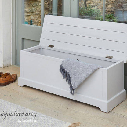 Baumhaus Signature Grey Hallway Storage Bench Chest with Limed Wood Top CFF20B - White Tree Furniture