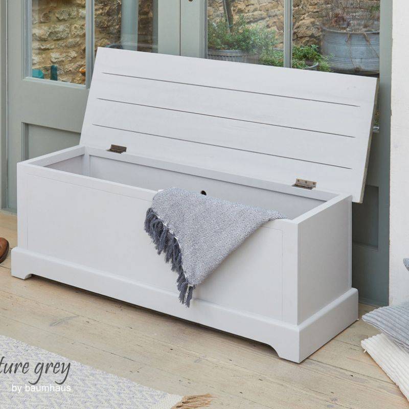 Baumhaus Signature Grey Hallway Storage Bench Chest with Limed Wood Top CFF20B - White Tree Furniture