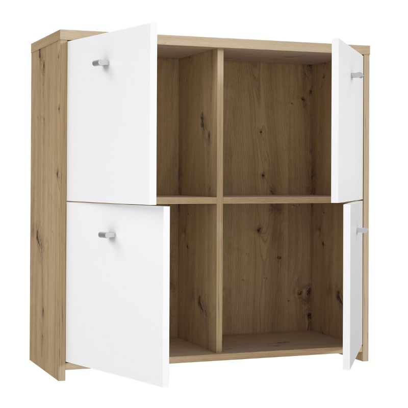 Best Chest Storage Cabinet w/ 4 Doors in Artisan Oak / White - White Tree Furniture