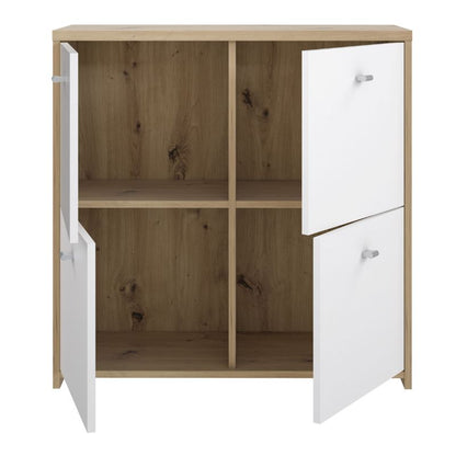 Best Chest Storage Cabinet w/ 4 Doors in Artisan Oak / White - White Tree Furniture