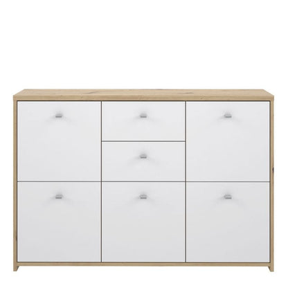 Best Chest Storage Cabinet w/ 5 Doors in Oak / White - White Tree Furniture