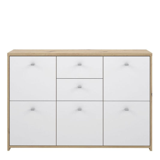 Best Chest Storage Cabinet w/ 5 Doors in Oak / White - White Tree Furniture