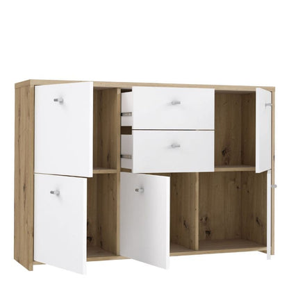 Best Chest Storage Cabinet w/ 5 Doors in Oak / White - White Tree Furniture