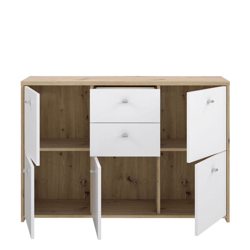 Best Chest Storage Cabinet w/ 5 Doors in Oak / White - White Tree Furniture