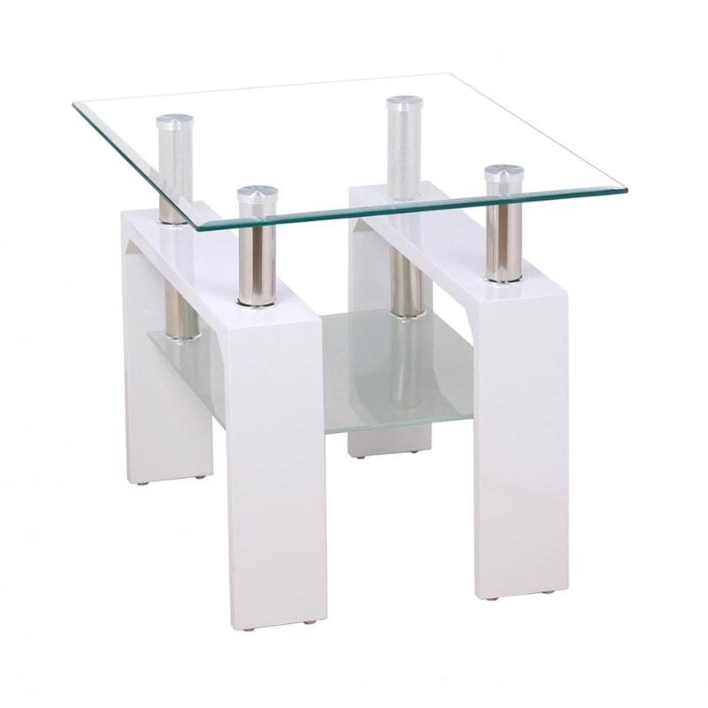 Telford Glass Lamp Table in High Gloss White - White Tree Furniture