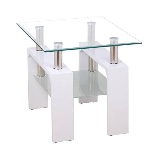 Telford Glass Lamp Table in High Gloss White - White Tree Furniture