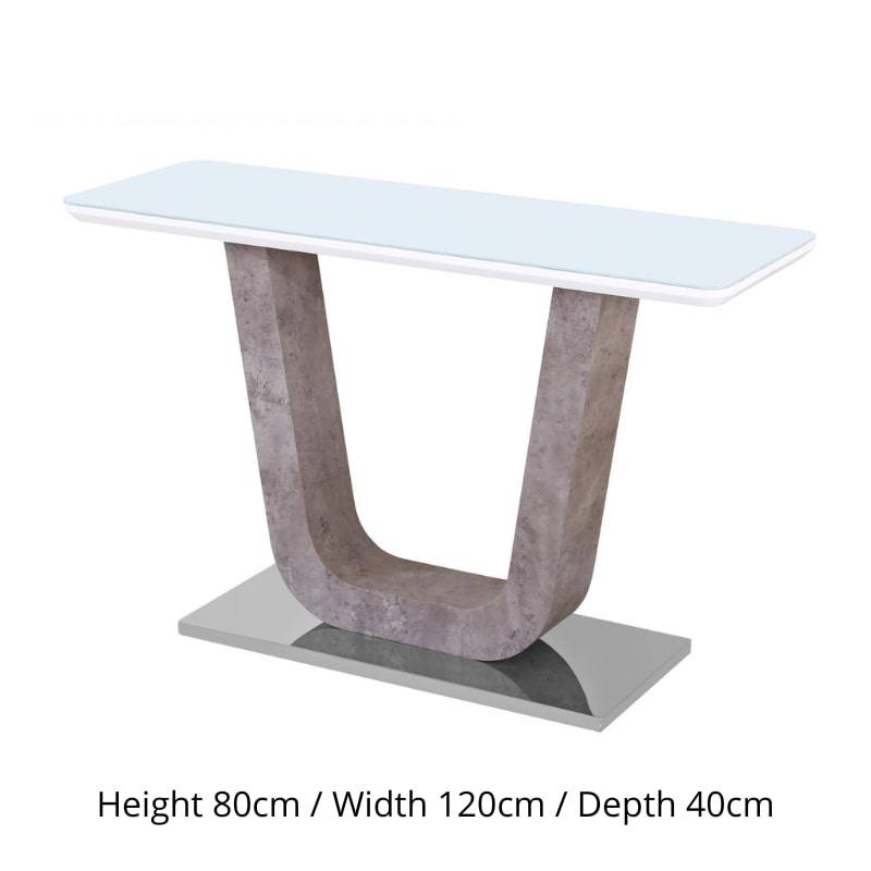 Topaz White Tempered Glass Top Console Table w/ Stone Effect Pedestal - White Tree Furniture