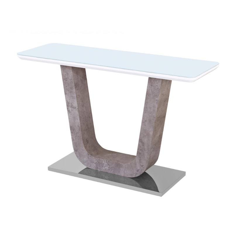 Topaz White Tempered Glass Top Console Table w/ Stone Effect Pedestal - White Tree Furniture