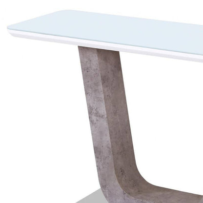 Topaz White Tempered Glass Top Console Table w/ Stone Effect Pedestal - White Tree Furniture