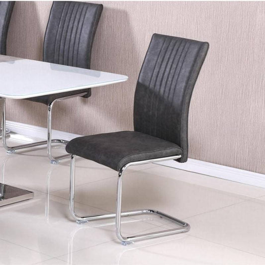 Topaz Set of 2 Grey Chairs in PU & Chrome - White Tree Furniture