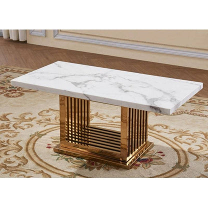 Tuscany Marble Coffee Table w/ Stainless Steel Base in Gold Colour - White Tree Furniture