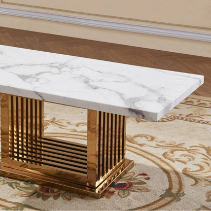 Tuscany Marble Coffee Table w/ Stainless Steel Base in Gold Colour - White Tree Furniture