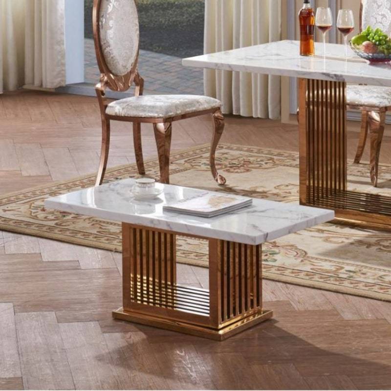 Tuscany Marble Coffee Table w/ Stainless Steel Base in Gold Colour - White Tree Furniture