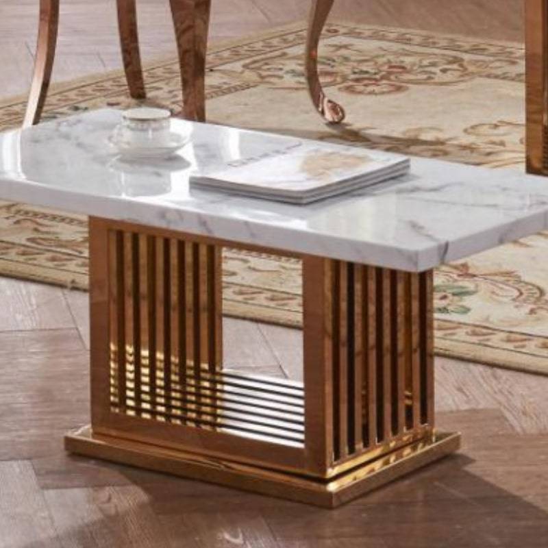 Tuscany Marble Coffee Table w/ Stainless Steel Base in Gold Colour - White Tree Furniture