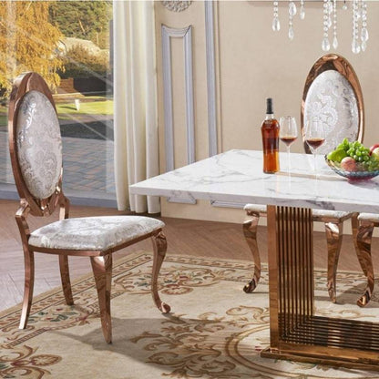 Tuscany Dining Chairs in Stainless Steel, Gold & Fabric White - White Tree Furniture