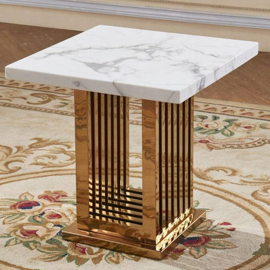 Tuscany Marble Lamp Table w/ Gold Stainless Steel Base - White Tree Furniture