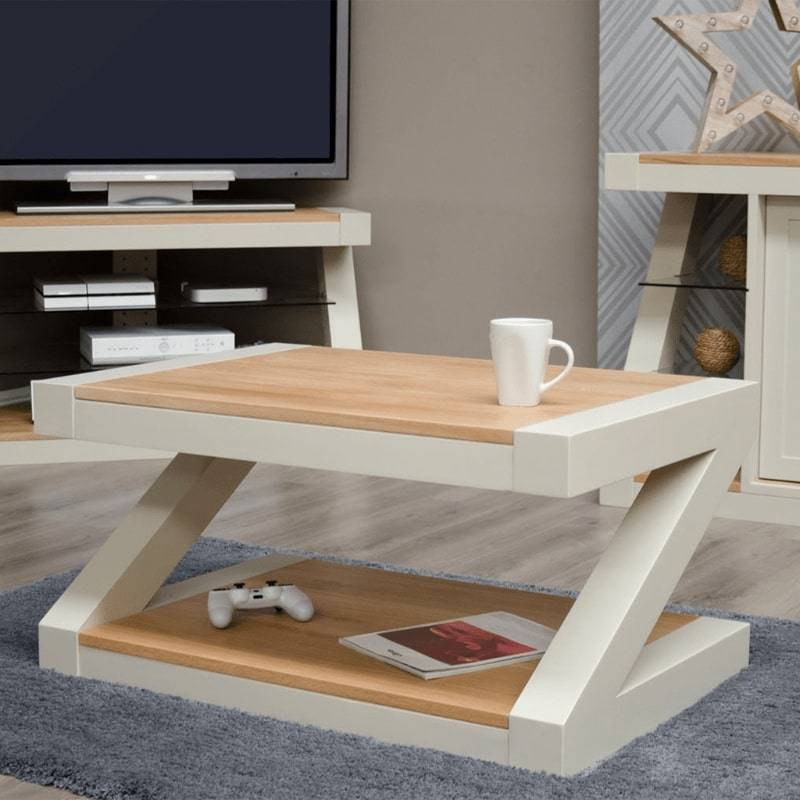 Z Shaped Coffee Table in Painted Pine and Oak - White Tree Furniture