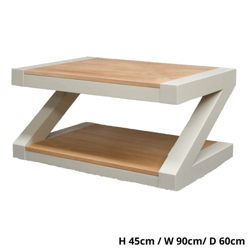 Z Shaped Coffee Table in Painted Pine and Oak - White Tree Furniture