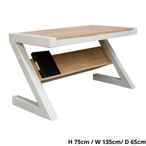 Z Shaped Desk in Painted Pine and Oak - White Tree Furniture