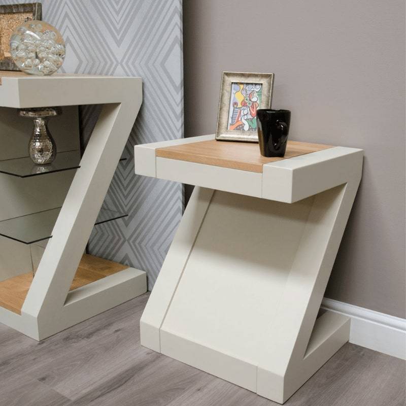 Z Shaped Lamp Table in Painted Pine and Oak - White Tree Furniture