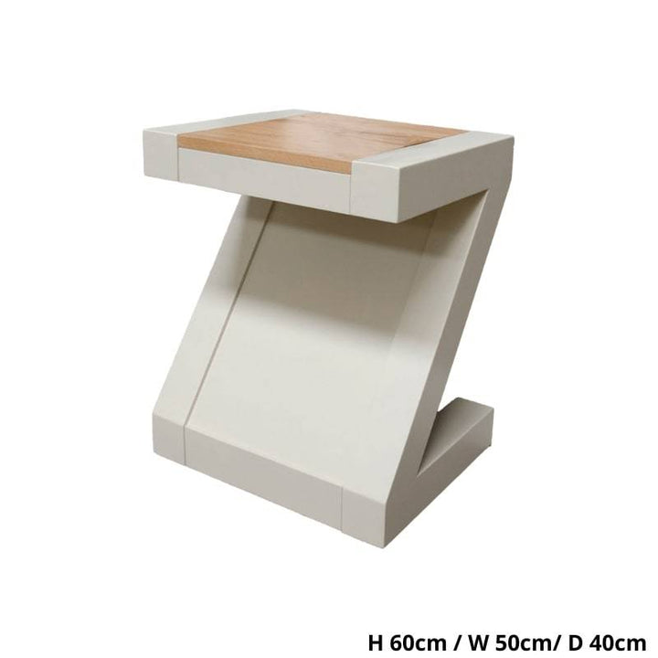 Z Shaped Lamp Table in Painted Pine and Oak - White Tree Furniture