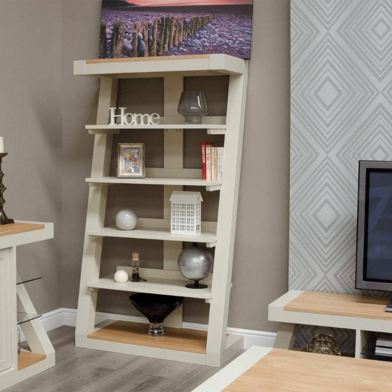 Z Shaped Large Open Bookcase in Painted Pine and Oak - White Tree Furniture