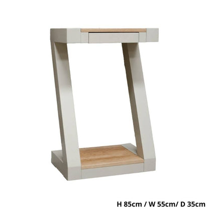 Z Shaped Small Hall Table in Painted Pine and Oak - White Tree Furniture