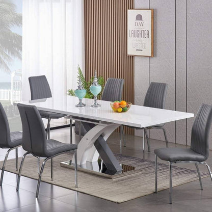 Zurich Extending Dining Table in High Gloss White & Grey 160cm - 200cm - White Tree Furniture