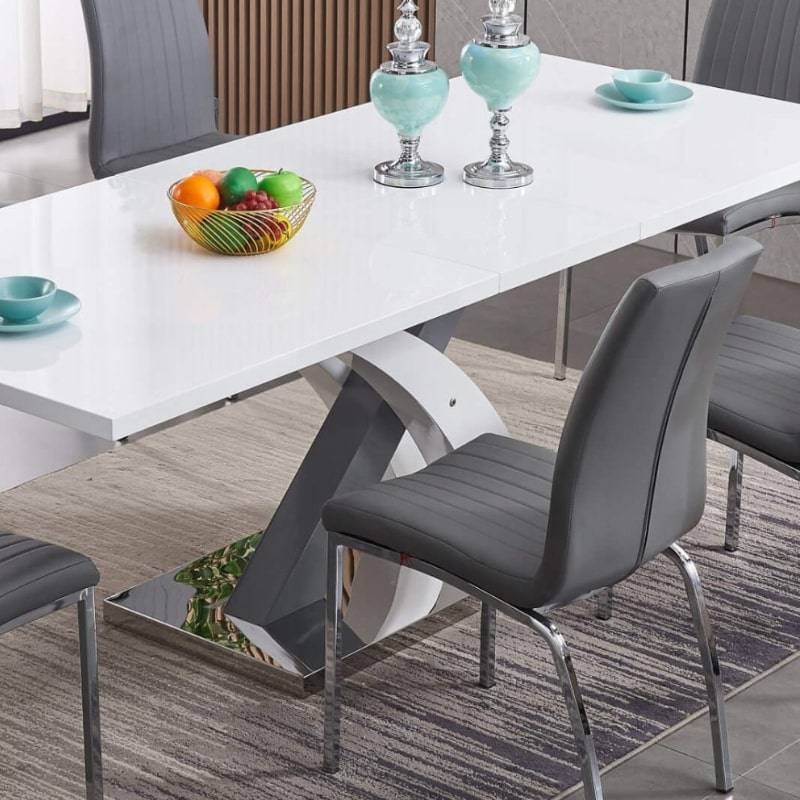 Zurich Extending Dining Table in High Gloss White & Grey 160cm - 200cm - White Tree Furniture