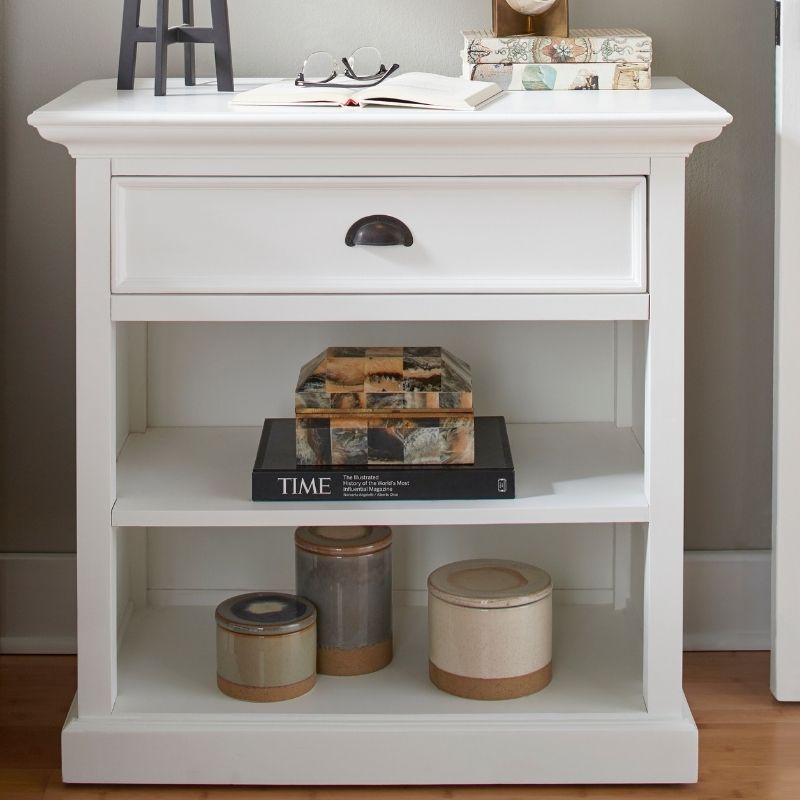 Halifax Grand White Painted Bedside Table with Shelves T764L - White Tree Furniture