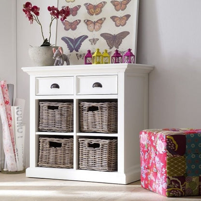 NOVASOLO Halifax Small White Cabinet with Baskets B181 - White Tree Furniture