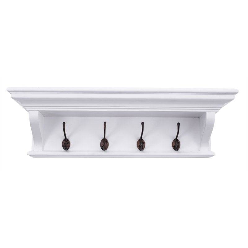 Novasolo Halifax White Painted 4 Hook Coat Rack Shelf - White Tree Furniture