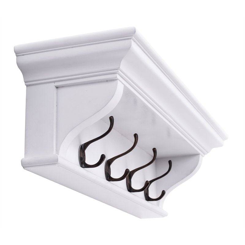 Novasolo Halifax White Painted 4 Hook Coat Rack Shelf - White Tree Furniture